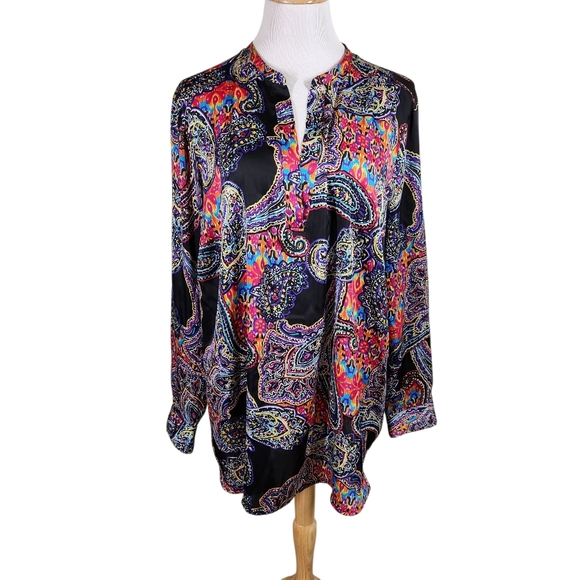 LAUREN RALPH LAUREN Paisley Print V Neck Blouse - Picture 1 of 7